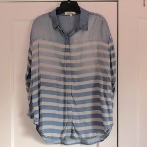 life in progress Light Blue and White Striped Button-Down Blouse